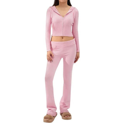 Pink Spring Knitted Women's Two Piece Sets