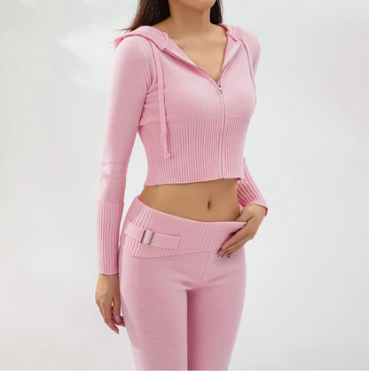 Pink Spring Knitted Women's Two Piece Sets