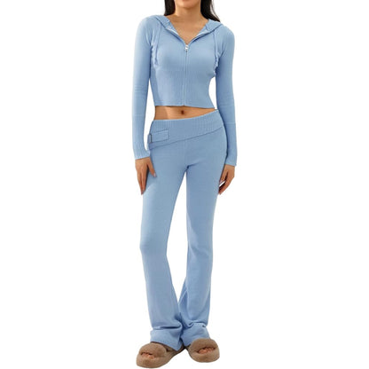 Blue Spring Knitted Women's Two Piece Sets