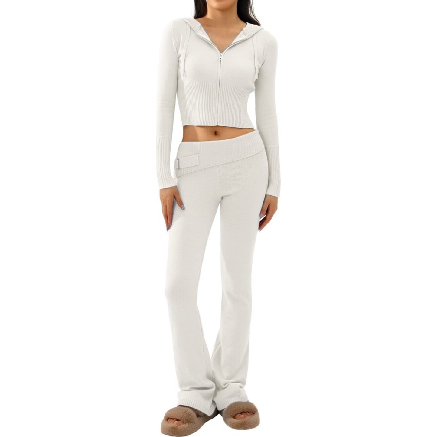 White Spring Knitted Women's Two Piece Sets