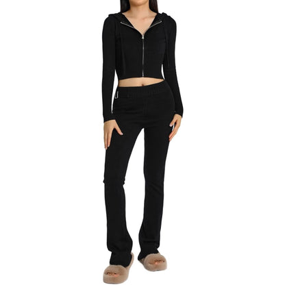 Black Spring Knitted Women's Two Piece Sets