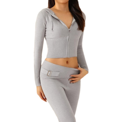 Grey Spring Knitted Women's Two Piece Sets