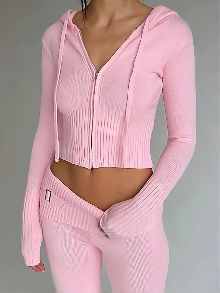 Pink Spring Knitted Women's Two Piece Sets