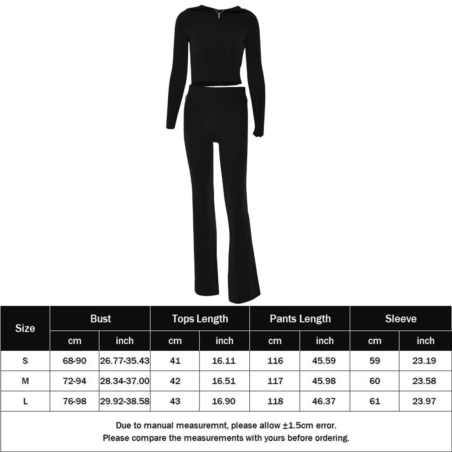 Black Spring Knitted Women's Two Piece Sets